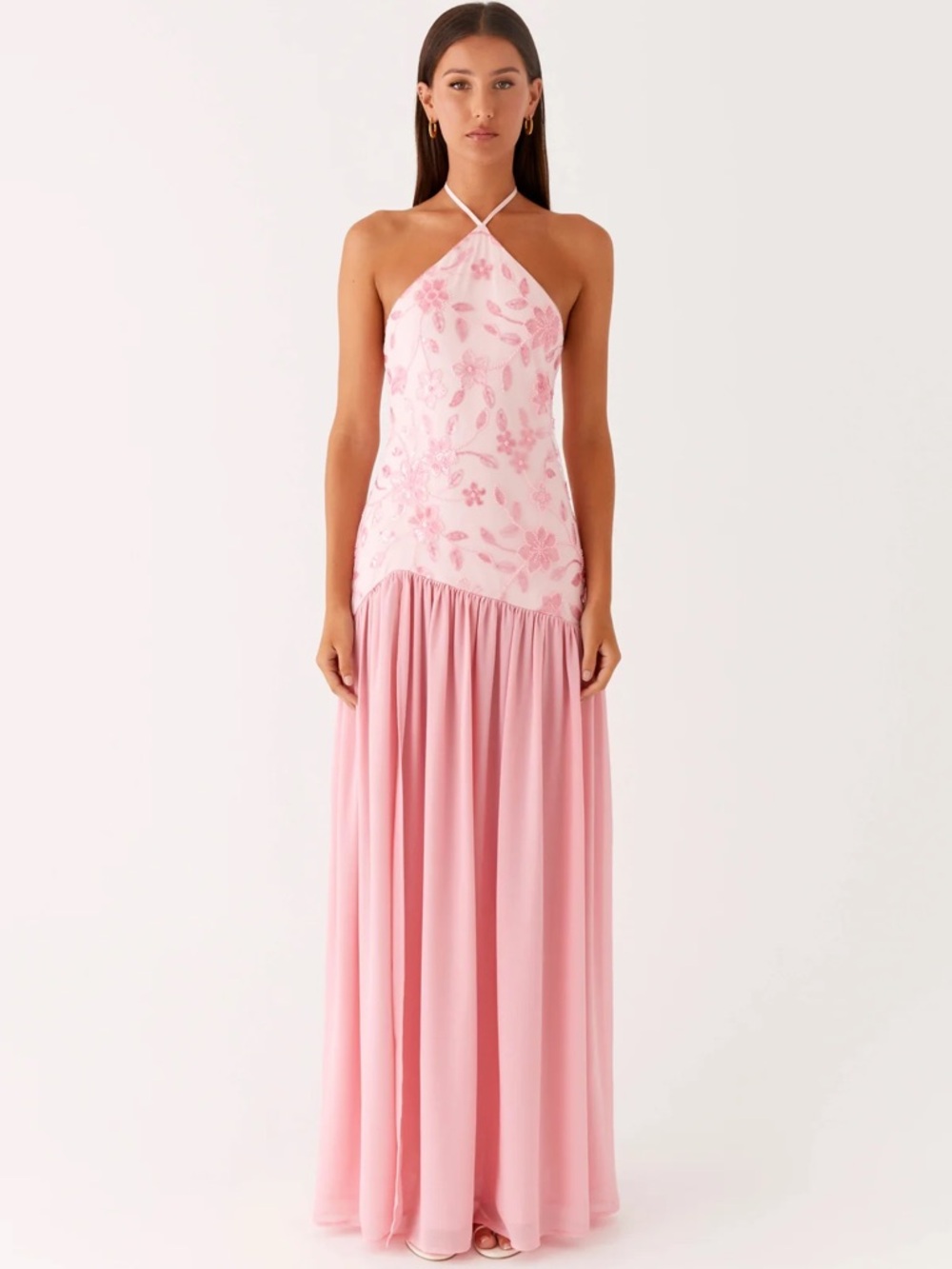 Peppermayo Janelle Beaded Halter Maxi Dress With Floral Embroidery Beading